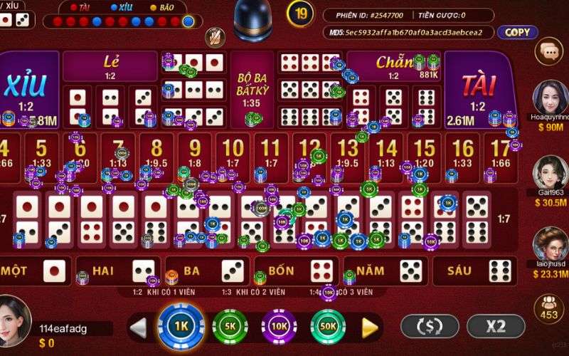 Giao diện chơi game Sicbo online