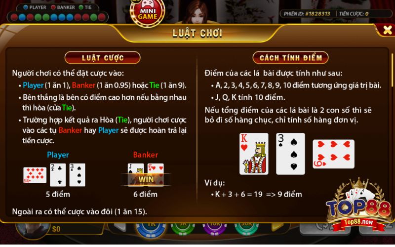 Luật chơi game bài Baccarat Top88 cho tân thủ