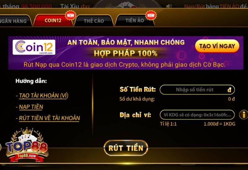 Hướng dẫn các bước rút Coin12