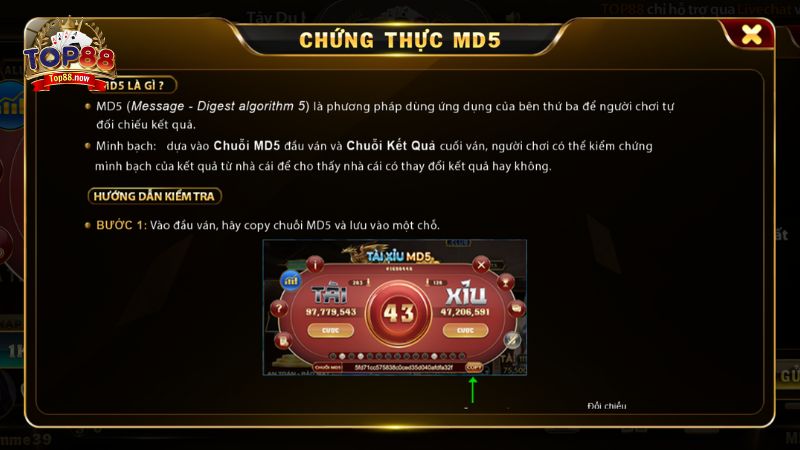 Thuật toán MD5 đảm bảo tính minh bạch trong kết quả Tài Xỉu